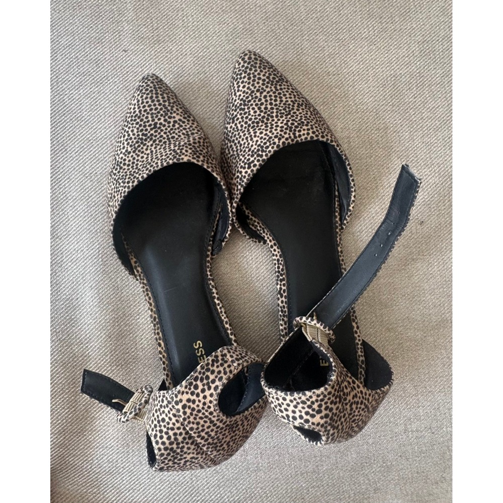 Express Womens Animal Print Pointed Toe Ankle Strap d'Orsay Flats Tan Black 9